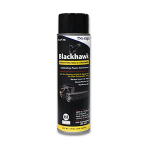 An image of a black Blackhawk Foam Coil Cleaner aerosol can in front of a white background.