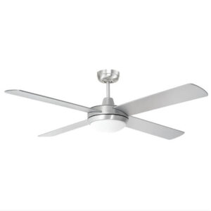 An image of a 20580/13 brushed aluminium Tempest LED 52" ceiling fan in front of a white background.