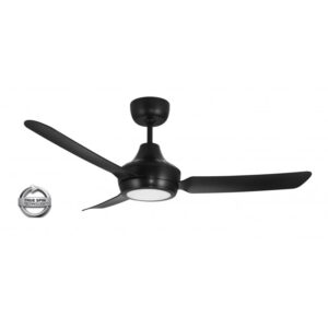 An image of a black Stanza 3 Blade Ceiling Fan with Acrylic Light in front of a white background.