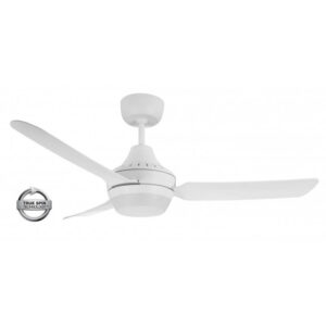 An image of a white Stanza ceiling fan with acrylic light in front of a white background.