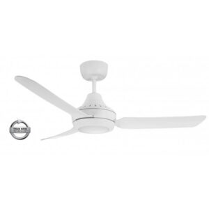 An image of a white Stanza 3 Blade Ceiling Fan with an Acrylic Light in front of a white background.