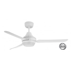 An image of a STA1403WH-L white Stanza 3 Blade Ceiling Fan with Acrylic light in front of a white background.