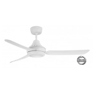 An image of a STA1403WHLED white Stanza 1400mm 3 Blade Ceiling Fan in front of a white background.