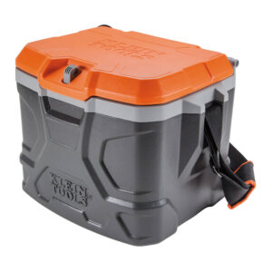 An image of an orange and grey A-55600 Klein Tools Tough Box Cooler in front of a white background.
