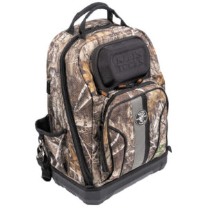 An image of a A62800BPCAMO - Klein Tools Camo Tool Backpack in front of a white background.